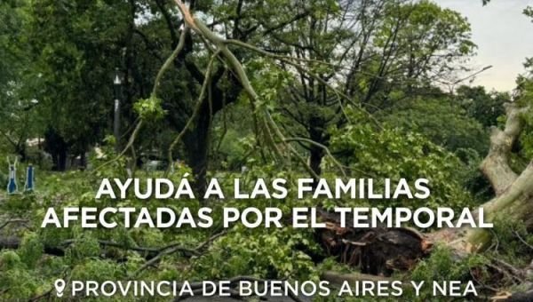 Cáritas Argentina brinda ayuda a las familias afectadas por el temporal