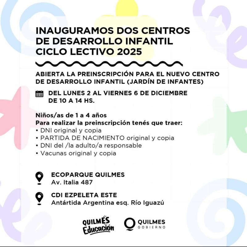 Abrió la pre-inscripción para el ciclo lectivo 2025 de los nuevos Centros de Desarrollo Infantil