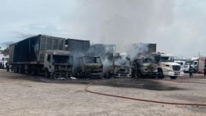 Se prendieron fuego cinco camiones de un depósito